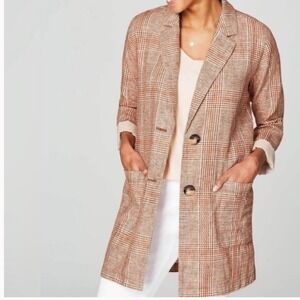 J Jill Harper Henna Plaid Relaxed Linen Cotton Blend Blazer Jacket Petite L